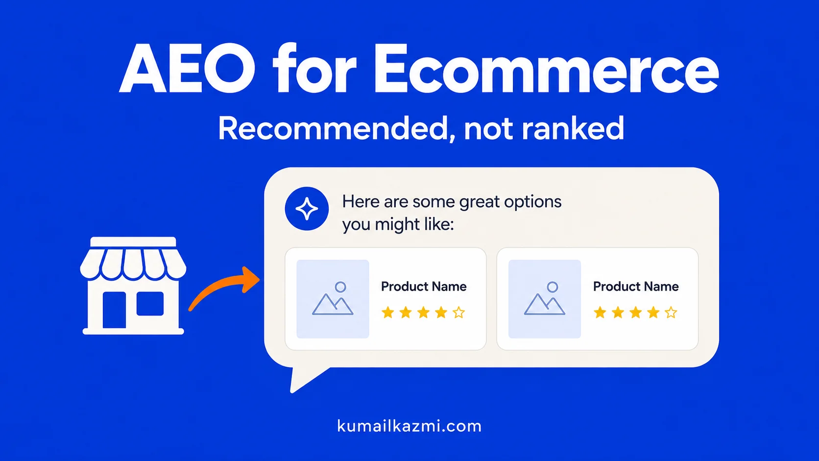 AEO for ecommerce concept showing an AI assistant recommending products like a friend would